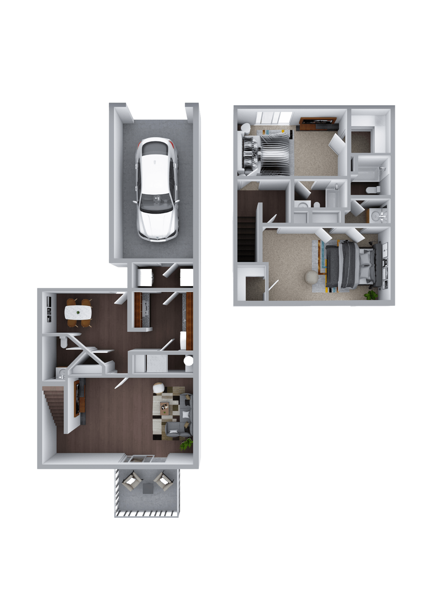 Floor plan for 2 beds, 2.5 baths, 1262 sqft